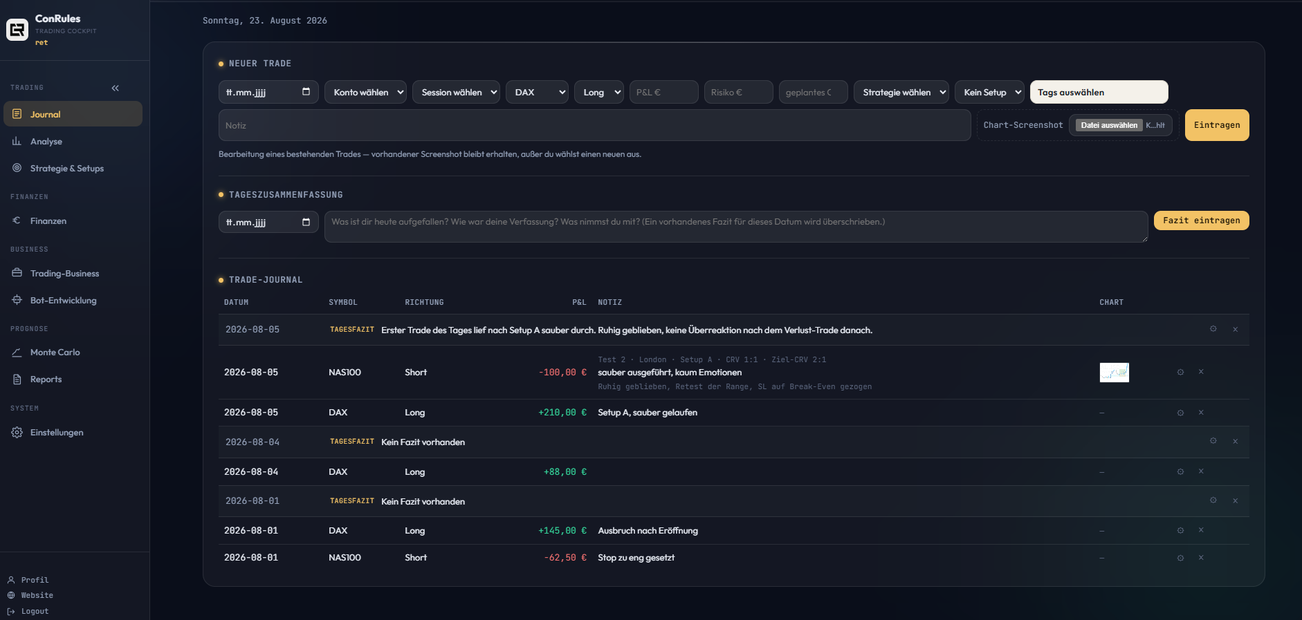 Screenshot: Journal